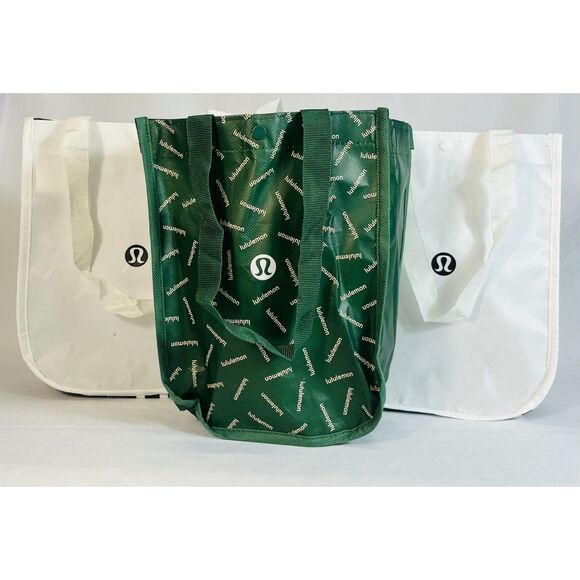 Four Lululemon Reusable Bags Totes Green White - Picture 1 of 5